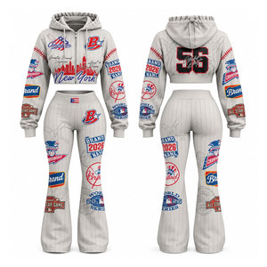Conjunto Deportivo de 2 Piezas para Mujer con Estampado de Béisbol, Sudadera Corta y Leggings Largos de Cintura Alta, Ropa Deportiva con Estampado por Sublimación - Product Image 1