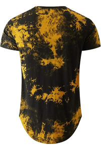 Men <b>Tie</b> Dye Short Sleeve T Shirt O <b>Neck</b> Casual Regular Fit Knitted Streetwear Black Yellow Fashion Summer Wear Top - Product Image 3