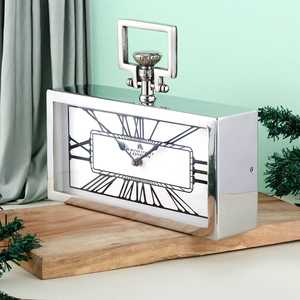 Modern 6x12 Inch Stainless Steel | Desk <b>Clock</b> with Metal Handle | Rectangular Table <b>Clock</b> | Luxury Centerpiece for Home Office - Product Image 3