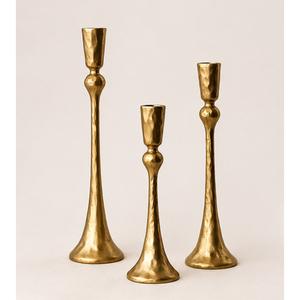 <b>Gold</b> Taper Candle <b>Holder</b> Set 3 Modern Hammered Metal <b>Candlestick</b> <b>Holders</b> Luxury Home Decor Wedding Birthday Christmas Dining - Product Image 1