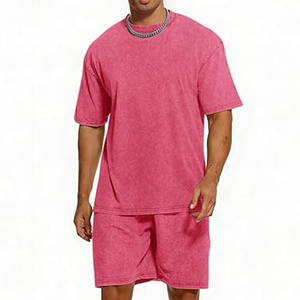 Men Vintage Washed T Shirt Shorts <b>Set</b> Summer Casual 2 Piece Outfit Loose Fit Cotton Streetwear Matching <b>Set</b> - Product Image 2