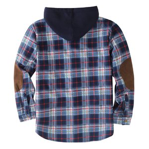 Flannel Cotton Jacket Sherpa Lined Quilted Long Sleeve Plaid Snap Button up Hooded Jacket <b>Shirt</b> - Product Image 3