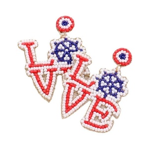 Trendy American Flag <b>Red</b> White Blue Statement Dangle Earrings Patriotic Heart <b>Bow</b> Beaded Earrings for Women and Girls Jewelry - Product Image 4