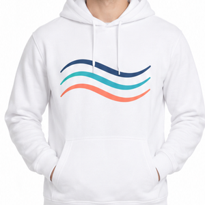 <b>Men's</b> <b>White</b> Graphic Pullover Hoodie with Minimalist Three-Wave Art Print Casual Streetwear hooded <b>Sweatshirt</b> - Product Image 2