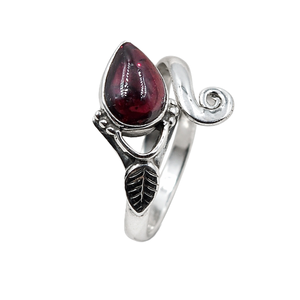 Natural <b>Garnet</b> Gemstone 925 Sterling Silver Handmade <b>Ring</b> Leaf Design Pear Shape Statement Jewelry Gift For Women Mom Sister her - Product Image 1
