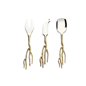 Hot Selling Stainless Steel Luxury <b>Cheese</b> <b>Set</b> With Brass Gold Leaf Design Handle <b>Cheese</b> Knife <b>Cheese</b> Butter Spreader <b>Set</b> - Product Image 6