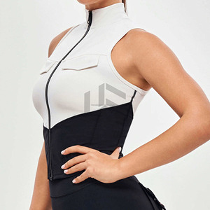 Camisetas sin mangas deportivas con logo personalizado para mujer, con media cremallera, ropa deportiva informal, fitness, yoga, chaleco de yoga sin mangas de cintura alta para mujer - Product Image 2