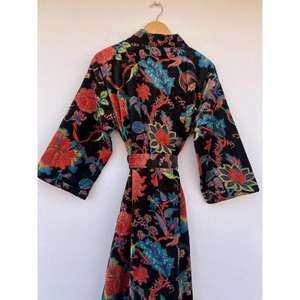 Robe Kimono en Velours Floral Bohème Élégante, Vêtement de Nuit Doux à Manches Longues de Haute Qualité pour Femme, Longueur Genou, Idéal Cadeau - Product Image 4