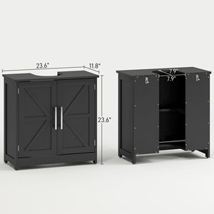 Mueble de Baño Prefabricado con Lavabo Pedestal Estilo Rústico Negro Desgastado, 2 Puertas Corredizas y Estante Ajustable - Product Image 3