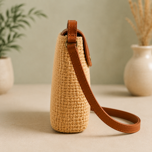 Sac messager écologique en jute tressé réglable XL pour femme avec chaînes et boutons, sac à bandoulière pour femme - Product Image 2