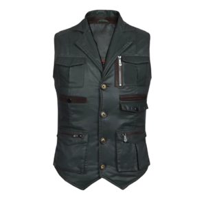 Gilet utilitaire en cuir véritable pour homme, nouveau design, multi-poches, sans manches, boutonné devant, style tactique, pour l'extérieur - Product Image 6