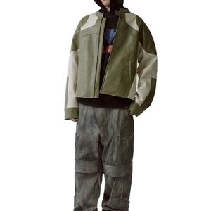 Black B <b>Men's</b> Turn-down Collar Bomber <b>Jacket</b> Olive <b>Green</b> White Color Block Patchwork <b>Waterproof</b> Zipper Casual Faux Fur Lining - Product Image 2