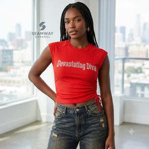 Delta | Sigma | Theta Sorority Women's Bling Rhinestone Ribbed Tank <b>Top</b> Ruched Side Crew Neck <b>Raglan</b> Cap Sleeve Casual Crop <b>Top</b> - Product Image 5