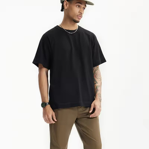 เสื้อยืดสตรีทแวร์แบบเรียบ 250 กรัม ผ้าฝ้าย เสื้อยืดแขนสั้นทรงบ็อกซี่ ตัดสั้นสำหรับผู้ชาย ผ่าข้าง ซักแล้ว - Product Image 3