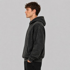 Sudadera con capucha para hombre, estilo acid wash, color sólido, forro polar, hombros caídos, estilo oversized, ropa de calle de invierno, alta calidad - Product Image 6