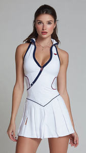 Vêtements de sport Robes de tennis pour femmes Robes sans manches à col polo boutonné Uniformes de badminton et de tennis pour femmes - Product Image 4