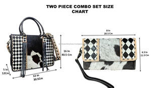 Bolso de mano de cuero de vaca con herramientas manuales para mujer, bolso de mano y billetera de mano, conjunto combinado de dos piezas de cuero a cuadros genuino para damas - Product Image 2