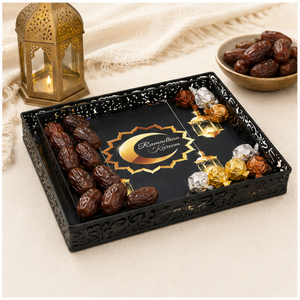 Luxury Metal Ramadan Chocolate Tray <b>Black</b> Gold Arabic Style Serving Platter Eid Mubarak Hollow Decorative Food <b>Plate</b> for Dessert - Product Image 6
