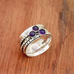 Wholesale <b>Labradorite</b> Three Stone <b>Ring</b> 925 Sterling Silver Handmade Multi Band Purple Gemstone Wedding Party Vintage Boho - Product Image 2