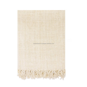 Natural Handloom Cotton Bed <b>Throw</b> With Woven Texture Tassel Border Decorative Blanket <b>Indian</b> Export - Product Image 2