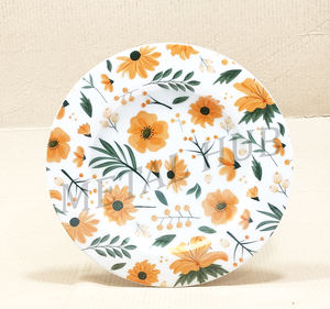 Assiette de présentation ronde en acier inoxydable avec motif floral jaune émaillé, assiette décorative en métal pour la mise en table des événements - Product Image 2