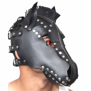 Masque de tête de cheval en cuir de vache véritable avec coutures renforcées pour jeu de rôle - Product Image 5
