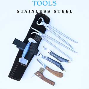 Juego de herramientas profesionales para herrador: Cuchillo para pezuñas de doble filo, cuchillo de bucle, alicates para pezuñas con mango de madera, clincher, pulidor y cepillo - Product Image 3