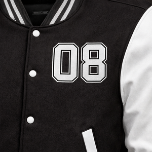 Veste universitaire noire personnalisée OEM, veste de baseball en laine avec manches en PU, vente en gros - Product Image 3