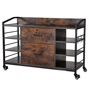 Armadio Archivio in Metallo a 2 Cassetti con Serratura, 6 Ripiani Aperti, Mobile per Archiviazione in Legno, Armadio Laterale con 6 Ripiani Aperti - Product Image 1