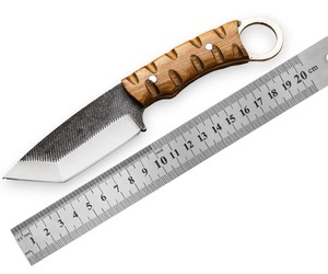 Couteau Tanto à lame fixe en acier raspé, manche en bois de frêne, étui en cuir, EDC, chasse, camping, Full Tang, qualité industrielle, OEM, Bushcraft - Product Image 6