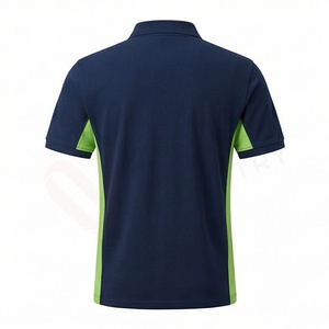 เสื้อโปโลแขนสั้นสีน้ำเงินกรมท่าสำหรับผู้ชาย พร้อมแถบข้างสีเขียว แห้งเร็ว ผ้าถัก ทรงลำลอง - Product Image 2