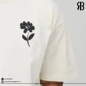 T-shirt unisexe blanc à manches courtes pour homme, imprimé floral noir, col rond, jersey décontracté, 100 % coton, coupe classique, écologique, respirant - Product Image 4