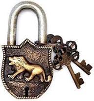 Handcrafted Brass <b>Padlock</b> Door Lock with Tiger Engraved Design Fully Functional Vintage Brass Lock with 2 Keys - Product Image 2