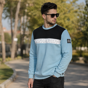 Sudadera de cuello redondo para hombre con estampado puff, bloques de color, estilo casual, ajuste regular, azul claro, negro, blanco, sudaderas con estampado puff - Product Image 2