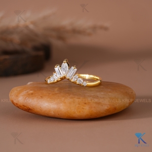 Anillo de oro macizo con tiara de diamantes cultivados en laboratorio, banda apilable con marquesas y baguettes, joyería fina de boda para mujer, hecho a medida. - Product Image 2