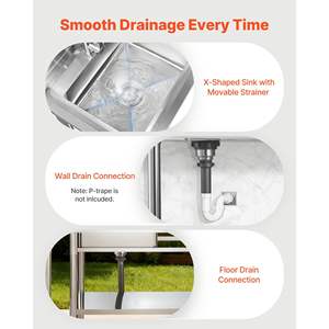 <b>Free</b> <b>Standing</b> Single Bowl Commercial <b>Kitchen</b> Sink Stainless Steel Utility Right Basin Workbench Hot/Cold Water Pipe 47x19.7x37 - Product Image 5