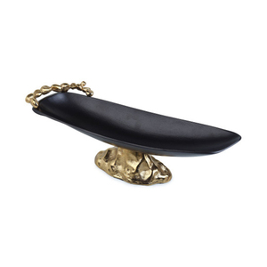 Luxury <b>Black</b> Metal Platter With Textured Gold Nugget Accent Rim, Elegant Shallow Serving Tray For Modern Home Decoration - Product Image 5