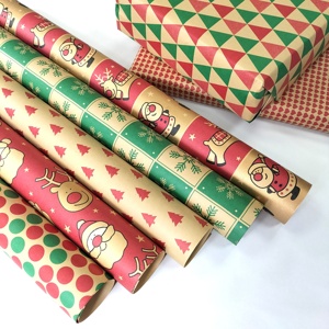 Rollos de papel Kraft impresos personalizados de alta calidad, papel de regalo de pulpa virgen reciclable, embalaje para niños para envolver regalos de Navidad - Product Image 1