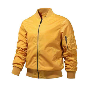 Chaqueta Bomber para Hombre, Color Sólido, Cierre de Cremallera, Cuello Alto, Casual, Resistente al Viento, Poliéster, para Otoño, Corte Regular, Estilo Ajustado - Product Image 2