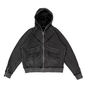 Sudadera con capucha de forro polar para hombre, con efecto desgastado y lavado ácido, de corte regular, hombros caídos, gruesa y pesada, de algodón orgánico para invierno - Product Image 1