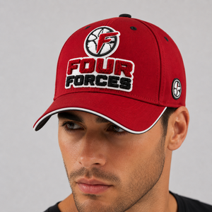 Gorra de béisbol de lona para hombre, estilo casual, con logo bordado, de 6 paneles, ajustada, color rojo, de las Cuatro Fuerzas, precio mayorista - Product Image 3