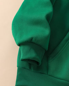 Women's Green Hooded Eco-Friendly Polyester/Cotton Knitted Casual Pullover Sweatshirt with Front Pocket Winter Wear - Product Image 3
