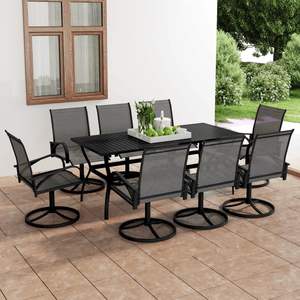 Conjunto de Comedor Grande en Gris Antracita, Muebles de Patio de Acero con Recubrimiento en Polvo y Cojines de Textilene - Product Image 1