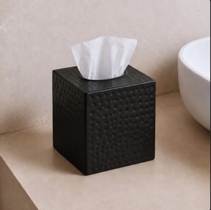 Caja Dispensadora de Papel Tisú Cuadrada de Metal Martillado Negro Mate al por Mayor, Accesorio Moderno para Baño, Suministro para Hostelería - Product Image 3