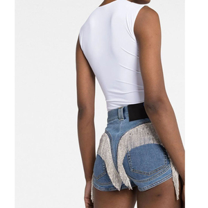 Shorts de mezclilla negros al por mayor para mujer, de cintura alta, lavados, rasgados, shorts de mezclilla blancos personalizados OEM para mujer, de verano - Product Image 5