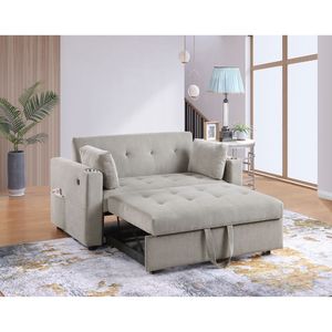 Divano letto convertibile Luelle 57"W in velluto a coste grigio con portabicchieri, porte USB, tasche porta riviste e trapuntatura - Comodo divano letto - Product Image 1