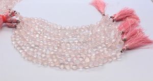 Bracelet de pierres de quartz rose naturel facettées en forme de cœur, 8 pouces, taille 8-9 mm, pierres précieuses de quartz rose, provenant d'un grossiste indien. - Product Image 5