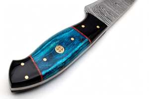 Couteau utilitaire artisanal en acier Damas à pointe traînante, manche en bois bleu, outil de découpe pour barbecue extérieur - Product Image 5