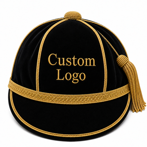 Casquettes bleues personnalisées avec logo brodé 3D, sérigraphiées, en velours, avec garniture dorée et pompon, unisexe, formelles, 56-58 cm, rugby - Product Image 2