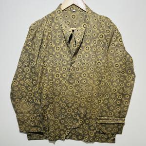 Kurta Corta de Manga Larga Color Verde Oliva 100% Algodón de Confort Superior para Hombre |   Colección Étnica Moderna con Estampado Floral Hecho a Mano - Product Image 1